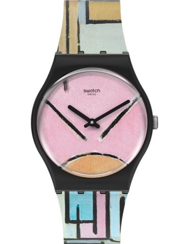 Reloj Swatch  COMPOSITION IN OVAL WITH COLOR PLANES 1 BY PIET MONDRIAN, THE WATCH GZ350 MOMA 2021